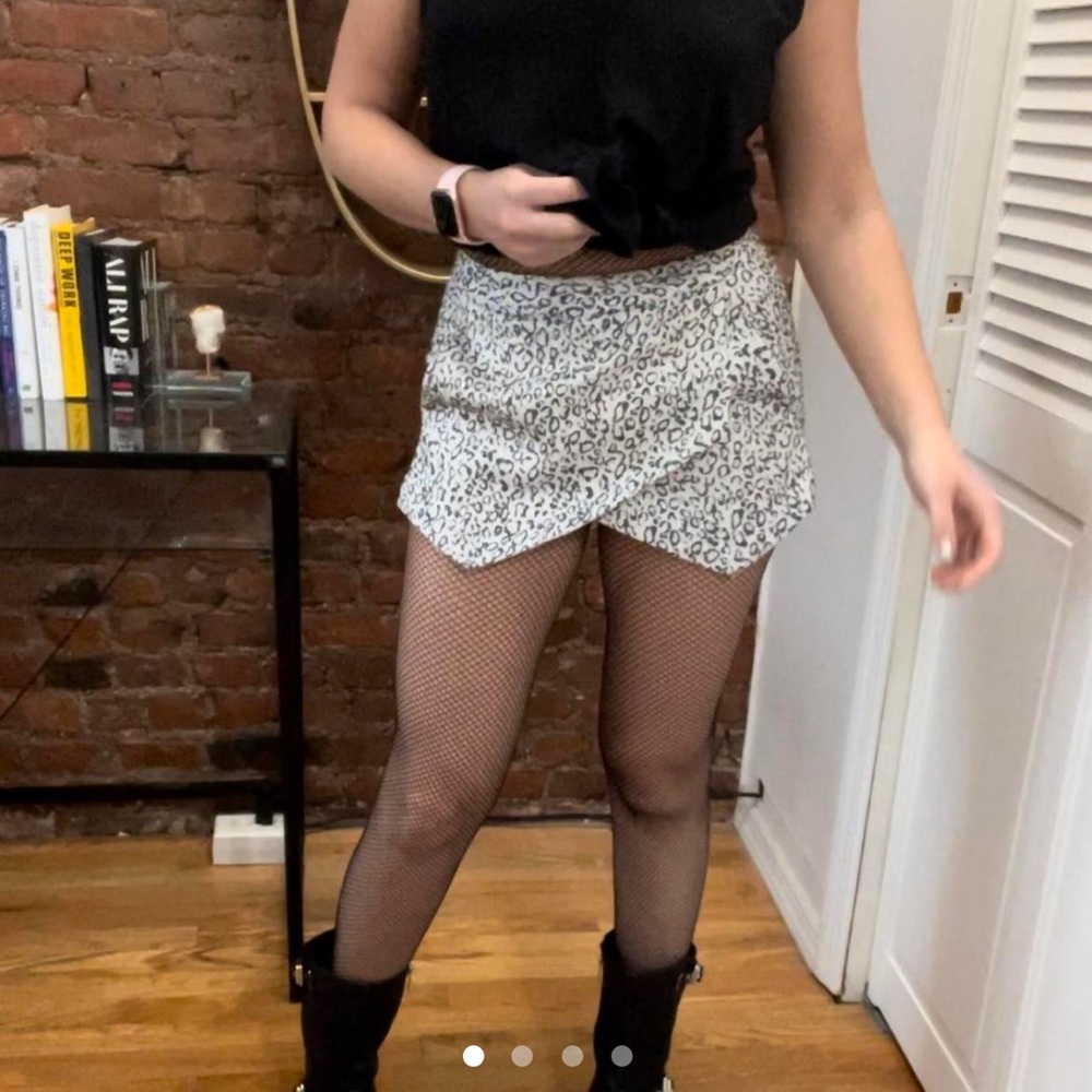 Express leopard skort asymmetrical front detail